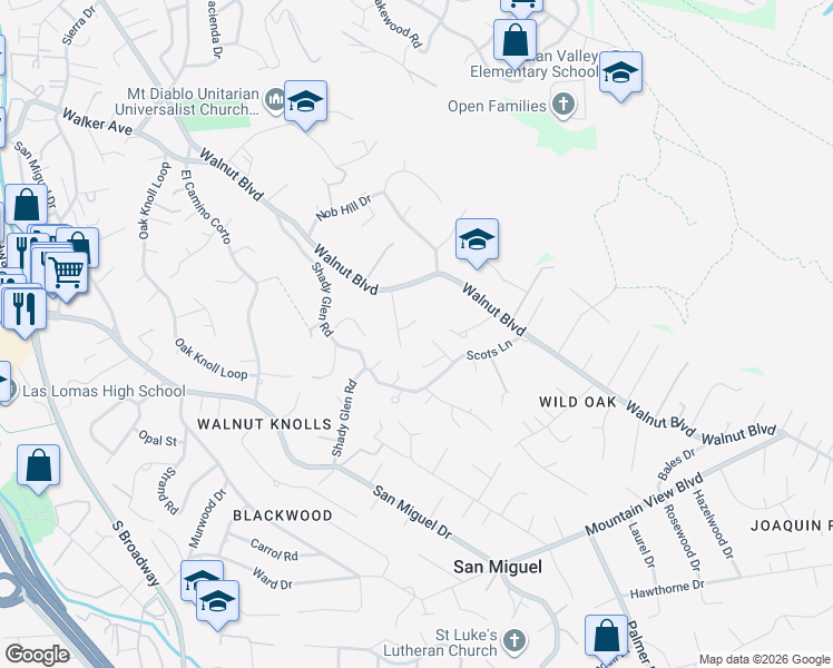 map of restaurants, bars, coffee shops, grocery stores, and more near 21 Fraser Court in Walnut Creek