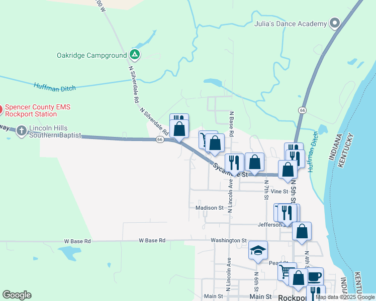 map of restaurants, bars, coffee shops, grocery stores, and more near 924 Sycamore Street in Rockport