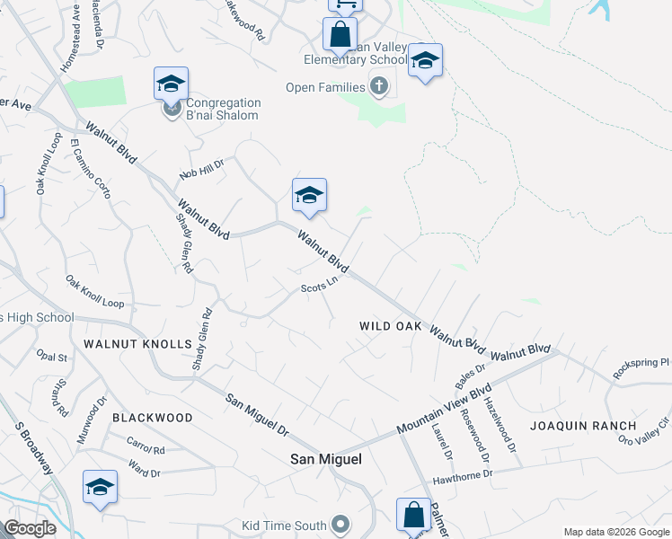 map of restaurants, bars, coffee shops, grocery stores, and more near 1033 Scots Lane in Walnut Creek