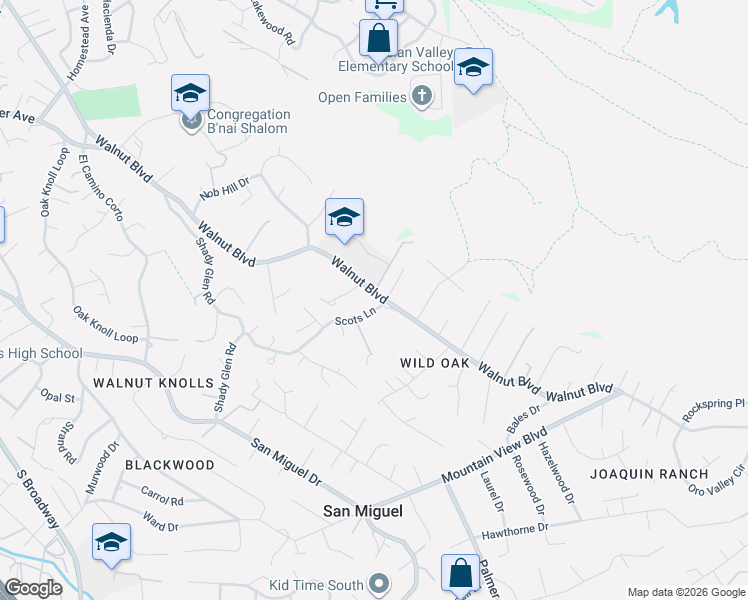 map of restaurants, bars, coffee shops, grocery stores, and more near 1033 Scots Lane in Walnut Creek