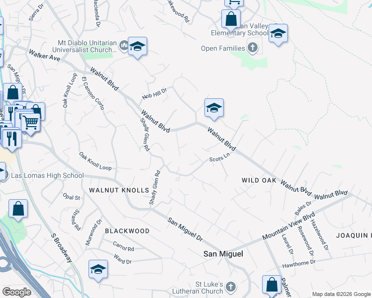 map of restaurants, bars, coffee shops, grocery stores, and more near 21 Fraser Court in Walnut Creek