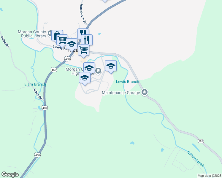 map of restaurants, bars, coffee shops, grocery stores, and more near 99 Bishop Benton Road in West Liberty