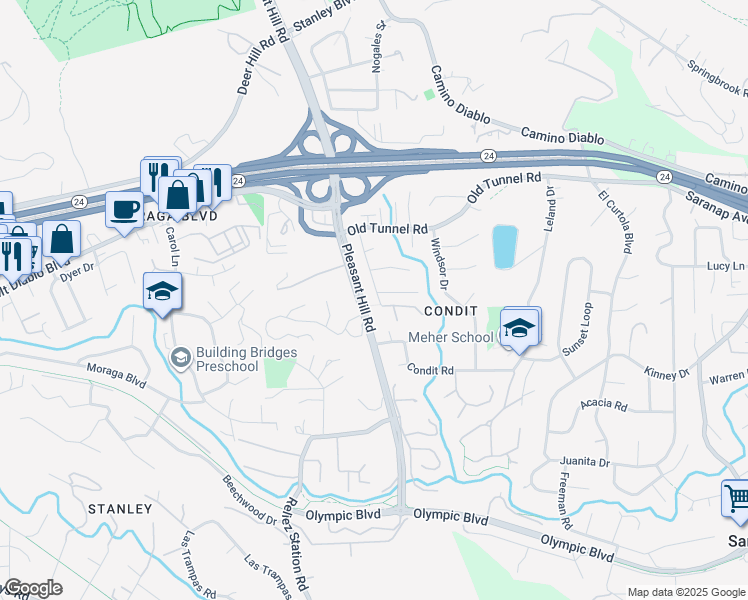 map of restaurants, bars, coffee shops, grocery stores, and more near 1015 Buchan Drive in Lafayette