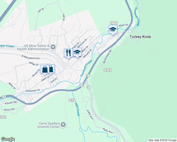 map of restaurants, bars, coffee shops, grocery stores, and more near 1865 Legends Highway in Mount Hope