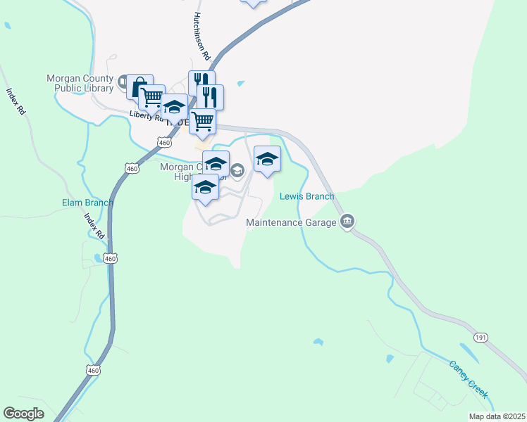 map of restaurants, bars, coffee shops, grocery stores, and more near 99 Bishop Benton Road in West Liberty