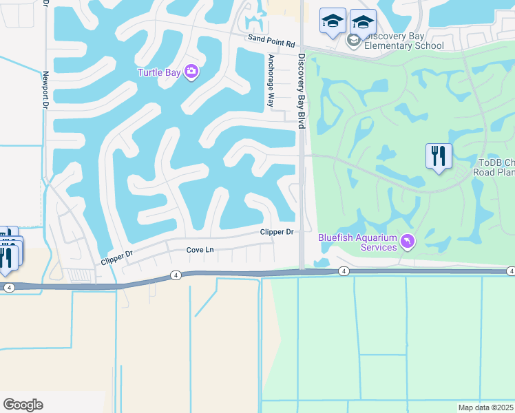 map of restaurants, bars, coffee shops, grocery stores, and more near 2256 Cove Court in Discovery Bay