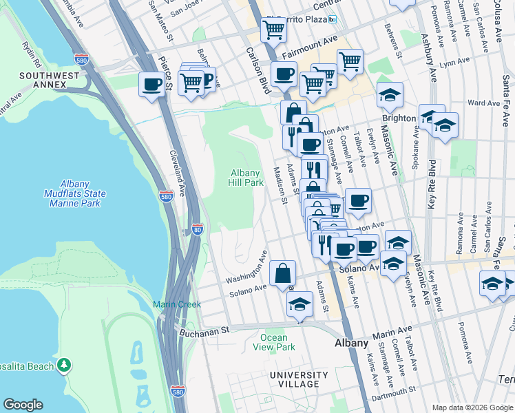 map of restaurants, bars, coffee shops, grocery stores, and more near 791A Taft Street in Albany
