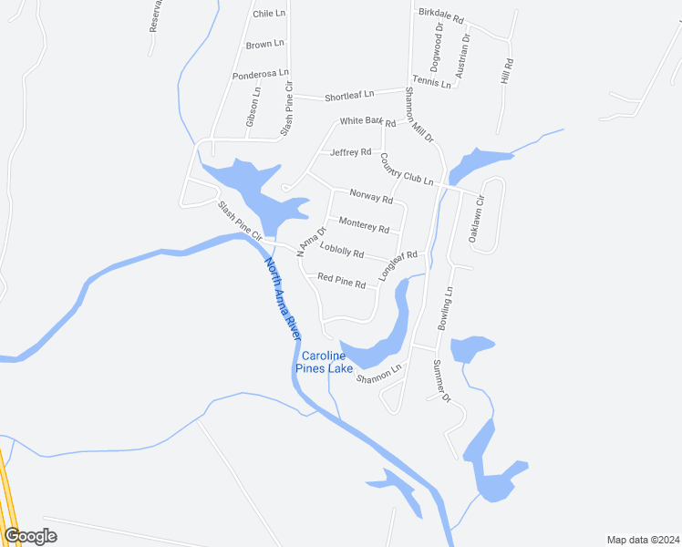 map of restaurants, bars, coffee shops, grocery stores, and more near 12063 Red Pine Road in Ruther Glen