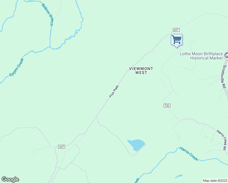 map of restaurants, bars, coffee shops, grocery stores, and more near Frys Path in Charlottesville