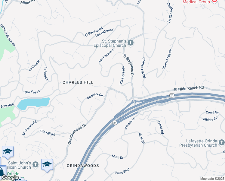 map of restaurants, bars, coffee shops, grocery stores, and more near in Orinda
