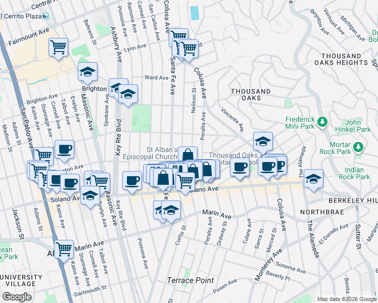 map of restaurants, bars, coffee shops, grocery stores, and more near 1459 Washington Avenue in Albany