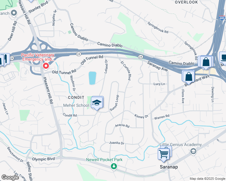 map of restaurants, bars, coffee shops, grocery stores, and more near 1432 Sunset Loop in Lafayette