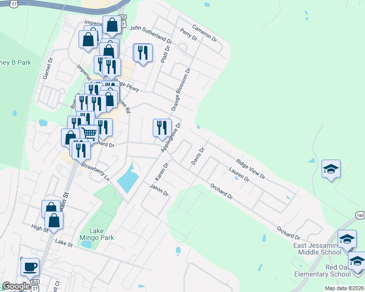map of restaurants, bars, coffee shops, grocery stores, and more near 169 Madonna Drive in Nicholasville