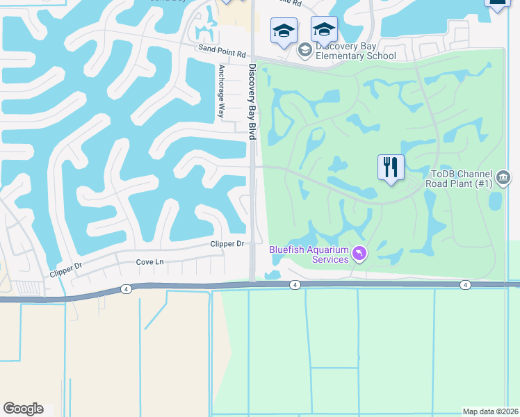 map of restaurants, bars, coffee shops, grocery stores, and more near 2221 Firwood Court in Discovery Bay