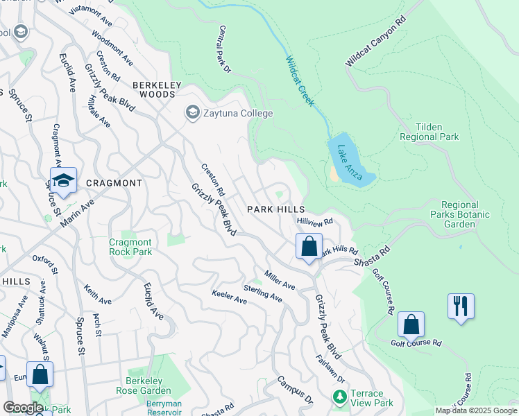 map of restaurants, bars, coffee shops, grocery stores, and more near 1034 Middlefield Road in Berkeley