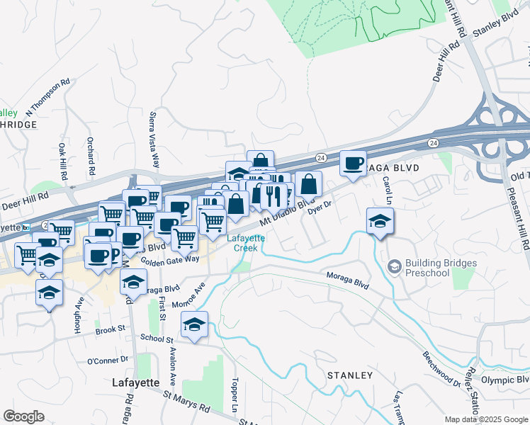 map of restaurants, bars, coffee shops, grocery stores, and more near 922 Brown Avenue in Lafayette