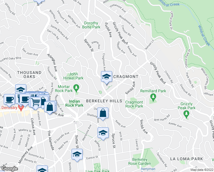 map of restaurants, bars, coffee shops, grocery stores, and more near 830 Regal Road in Berkeley
