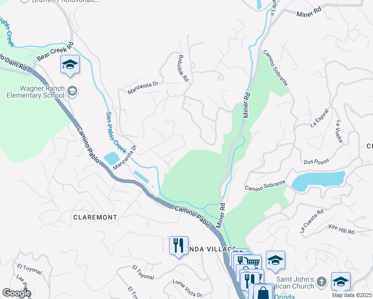 map of restaurants, bars, coffee shops, grocery stores, and more near 59 Hacienda Circle in Orinda
