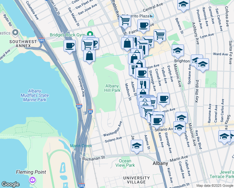 map of restaurants, bars, coffee shops, grocery stores, and more near 731 Taft Street in Albany