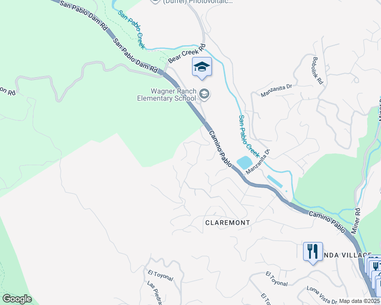 map of restaurants, bars, coffee shops, grocery stores, and more near 33 Marston Road in Orinda