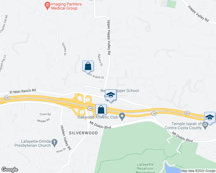 map of restaurants, bars, coffee shops, grocery stores, and more near 1046 Upper Happy Valley Road in Lafayette