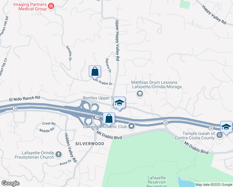 map of restaurants, bars, coffee shops, grocery stores, and more near 1046 Upper Happy Valley Road in Lafayette