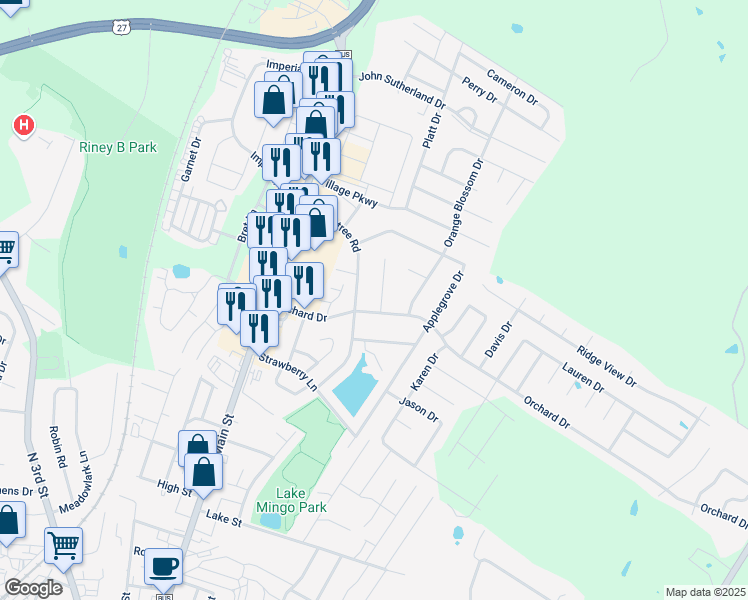 map of restaurants, bars, coffee shops, grocery stores, and more near 103 Orchard Court in Nicholasville