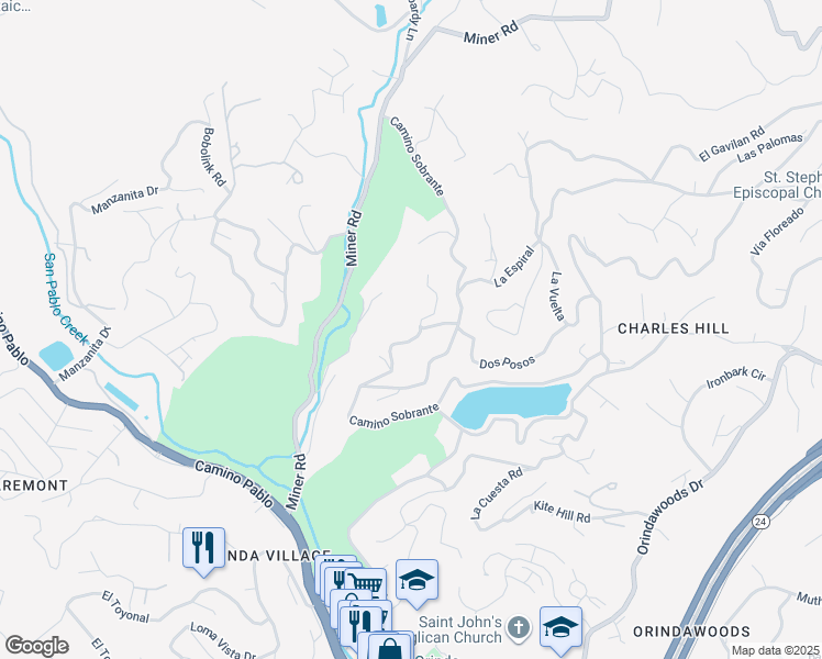 map of restaurants, bars, coffee shops, grocery stores, and more near 33 La Noria in Orinda