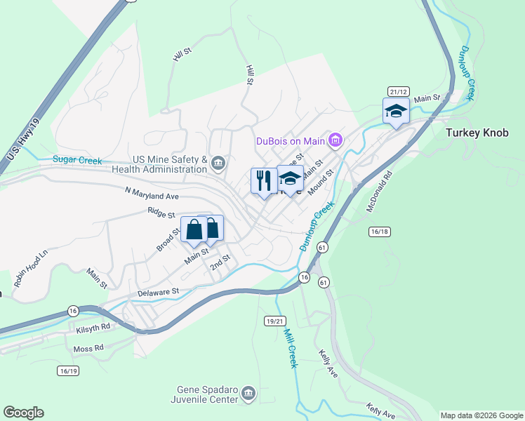 map of restaurants, bars, coffee shops, grocery stores, and more near Main Street in Mount Hope