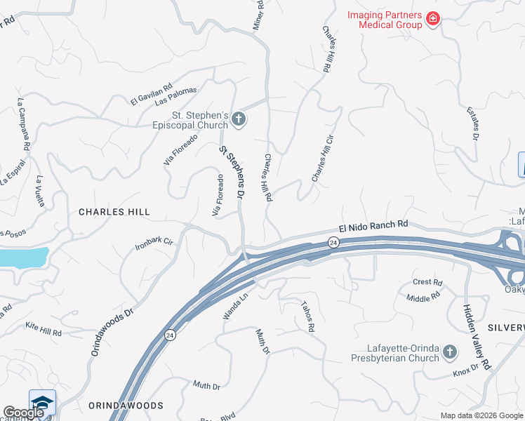 map of restaurants, bars, coffee shops, grocery stores, and more near 5 Charles Hill Place in Orinda