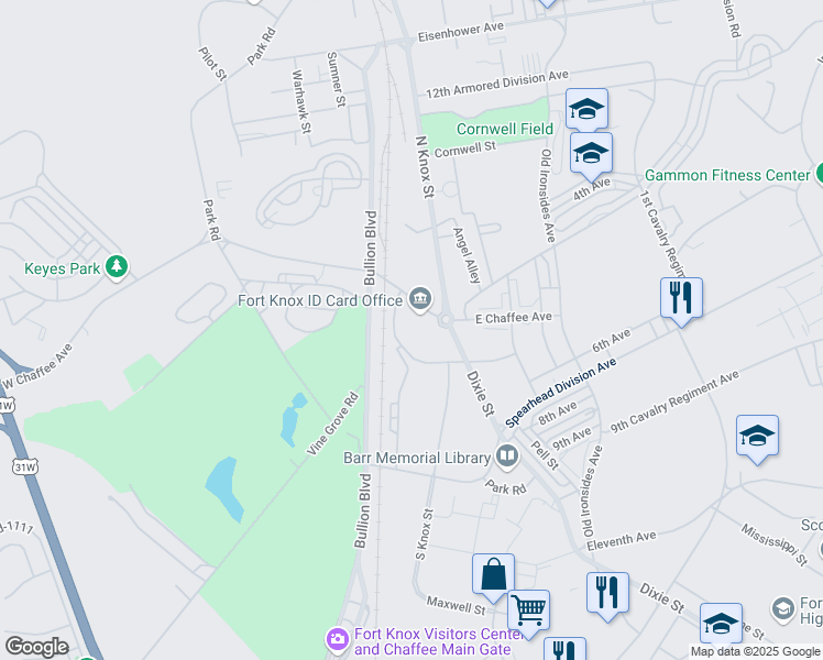 map of restaurants, bars, coffee shops, grocery stores, and more near 41 East Chaffee Avenue in Fort Knox