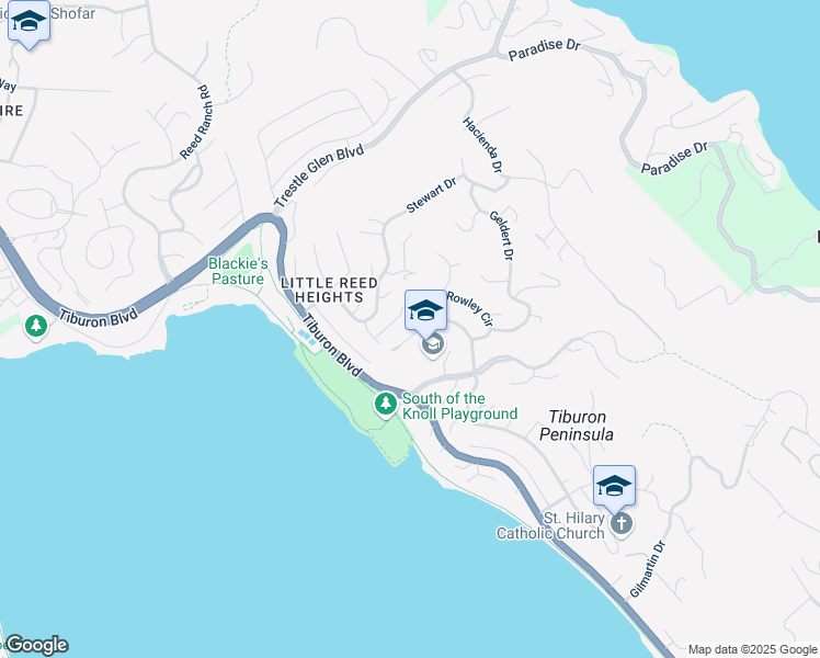 map of restaurants, bars, coffee shops, grocery stores, and more near 405 Hilary Drive in Tiburon