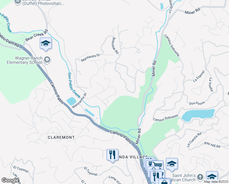 map of restaurants, bars, coffee shops, grocery stores, and more near 59 Hacienda Circle in Orinda