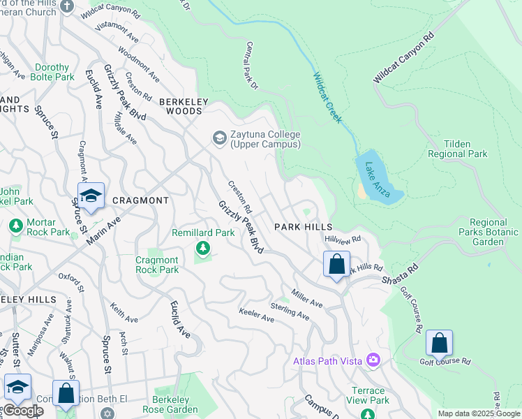 map of restaurants, bars, coffee shops, grocery stores, and more near 125 Latham Lane in Berkeley