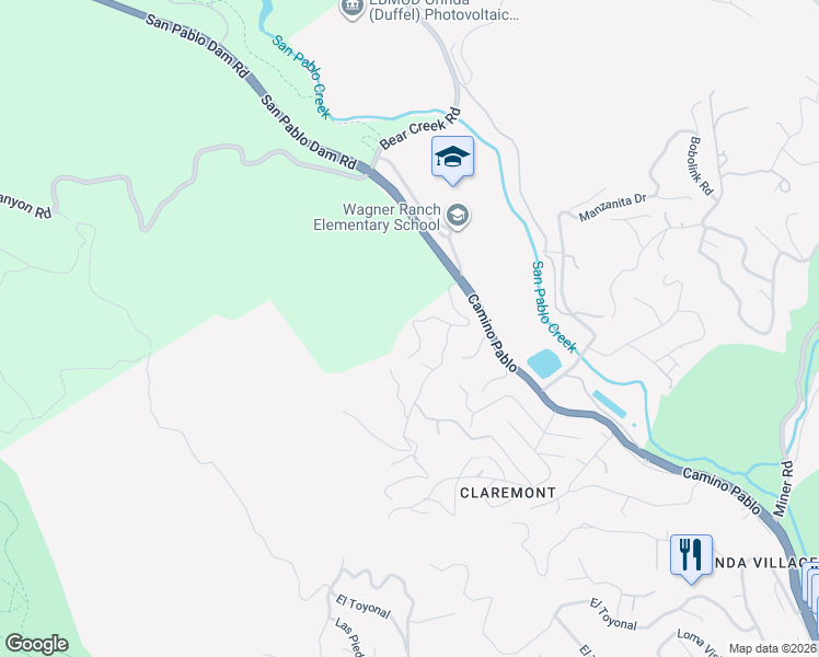 map of restaurants, bars, coffee shops, grocery stores, and more near 26 Marston Road in Orinda
