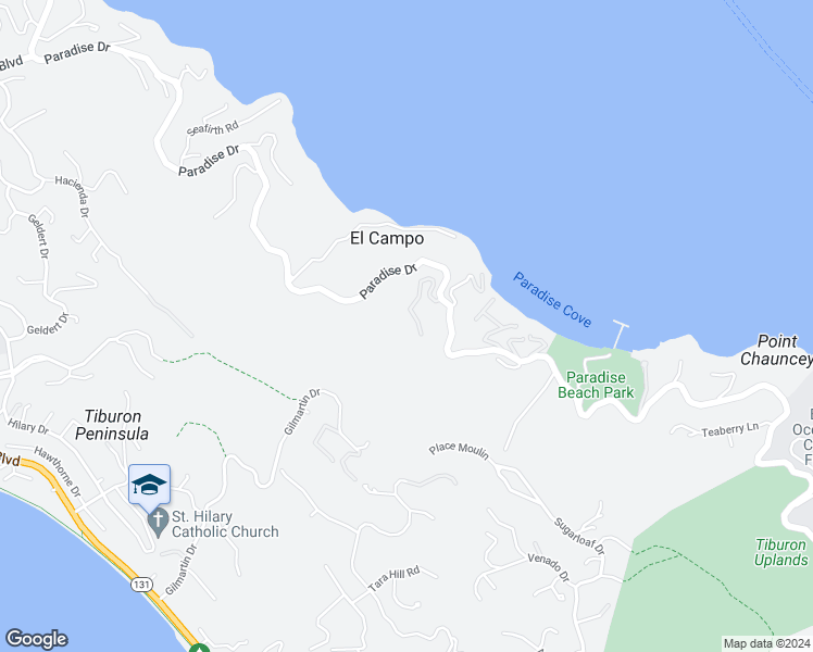 map of restaurants, bars, coffee shops, grocery stores, and more near 48 Norman Way in Tiburon