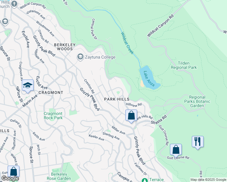 map of restaurants, bars, coffee shops, grocery stores, and more near 2 The Crescent in Berkeley