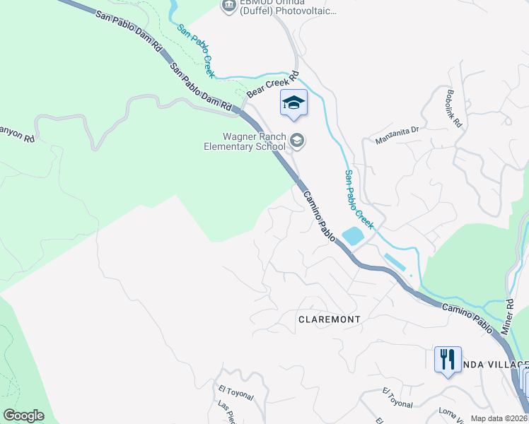 map of restaurants, bars, coffee shops, grocery stores, and more near 26 Marston Road in Orinda