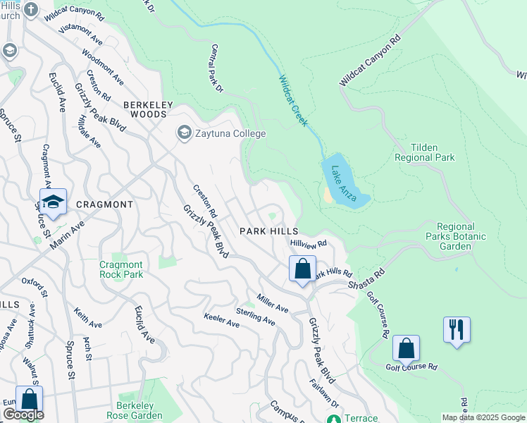 map of restaurants, bars, coffee shops, grocery stores, and more near 2 The Crescent in Berkeley