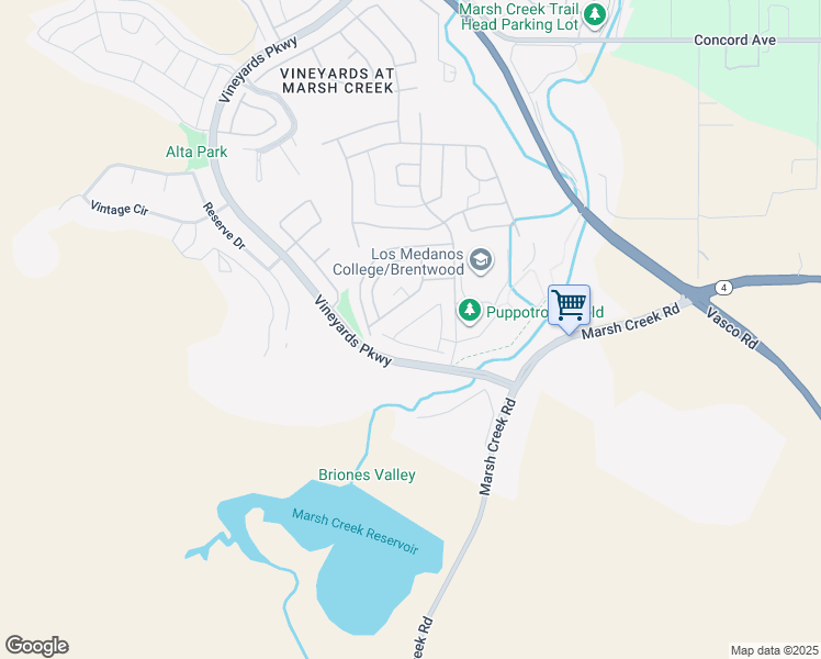 map of restaurants, bars, coffee shops, grocery stores, and more near 1529 Spumante Lane in Brentwood