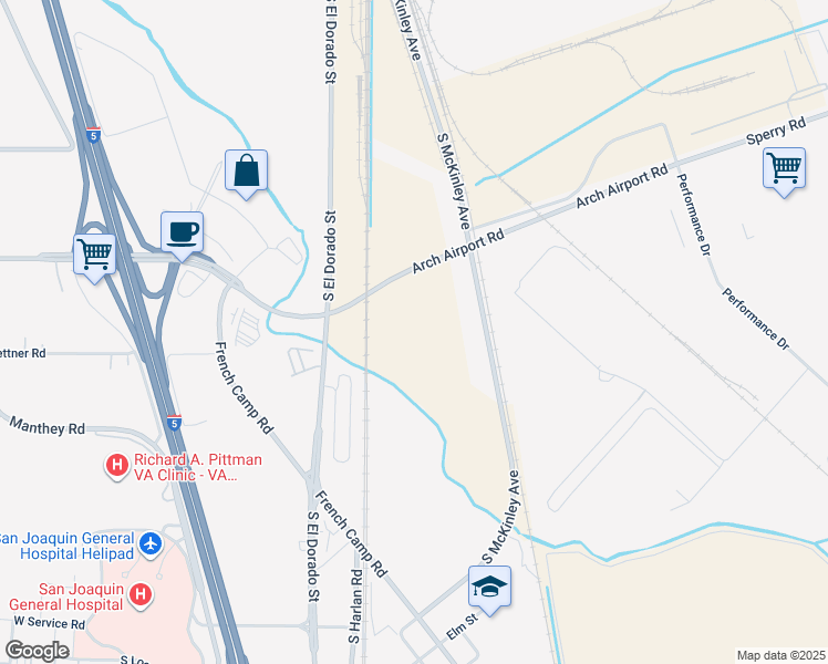map of restaurants, bars, coffee shops, grocery stores, and more near 4555 South McKinley Avenue in French Camp