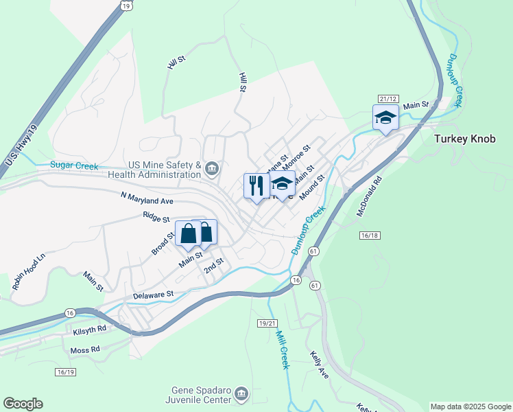 map of restaurants, bars, coffee shops, grocery stores, and more near 415 Main Street in Mount Hope