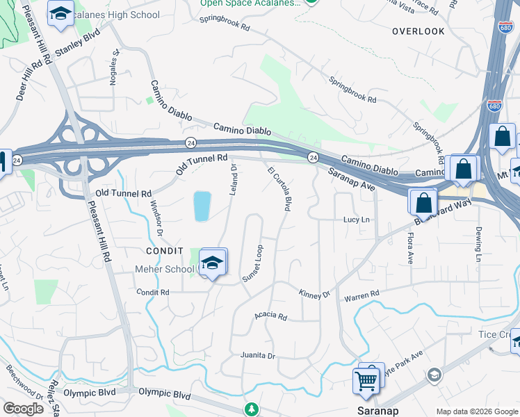 map of restaurants, bars, coffee shops, grocery stores, and more near 1362 Sunset Loop in Lafayette