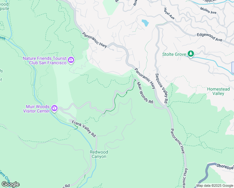 map of restaurants, bars, coffee shops, grocery stores, and more near Dipsea Trail in Mill Valley