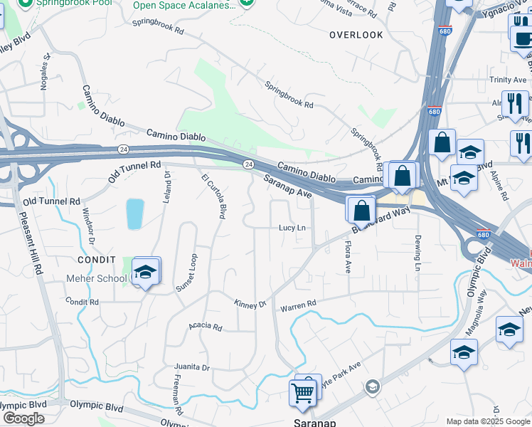 map of restaurants, bars, coffee shops, grocery stores, and more near 113 Kendall Road in Walnut Creek