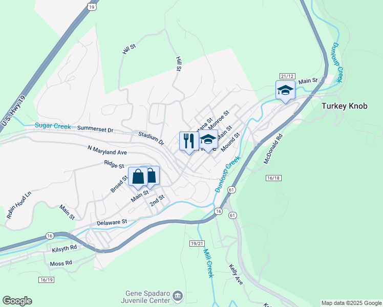 map of restaurants, bars, coffee shops, grocery stores, and more near 411 Main Street in Mount Hope