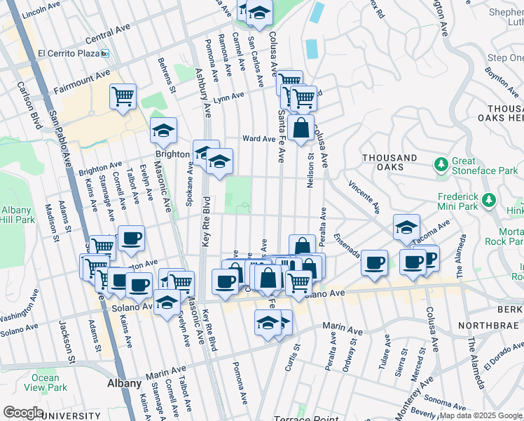 map of restaurants, bars, coffee shops, grocery stores, and more near 1437 Portland Avenue in Albany