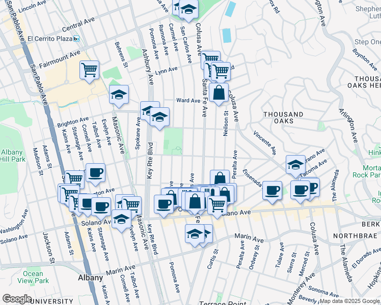 map of restaurants, bars, coffee shops, grocery stores, and more near 1437 Portland Avenue in Albany