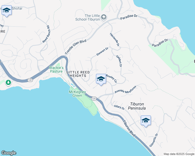 map of restaurants, bars, coffee shops, grocery stores, and more near 32 Sutter Court in Belvedere Tiburon