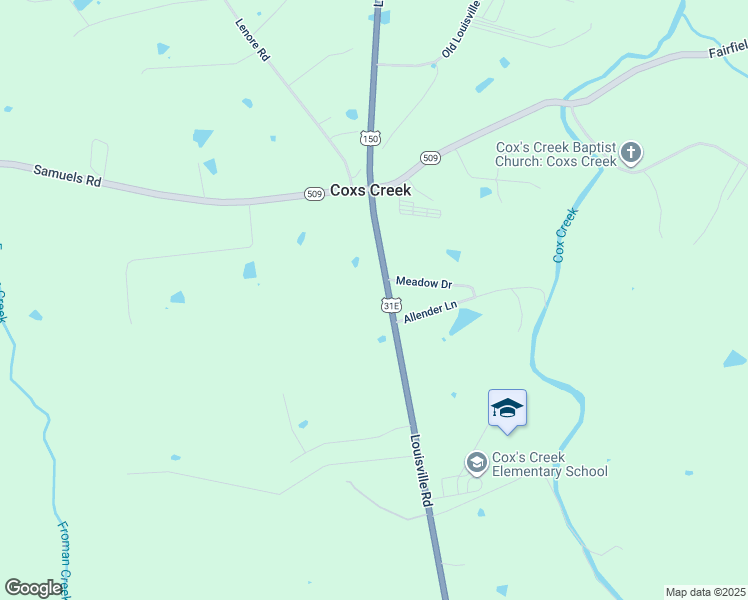 map of restaurants, bars, coffee shops, grocery stores, and more near 6100 Louisville Road in Coxs Creek